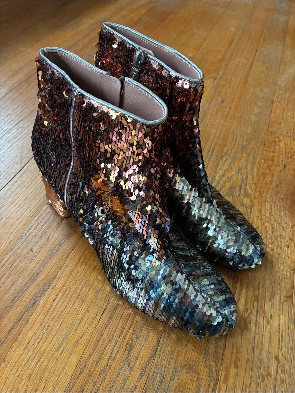 Pollini Sequin Block Heel Ankle Boot - Multicolor size 39 US 8.5